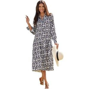 SundayUp Women's Medium Long Sleeve Geometric Print‎ Maxi Midi Dress Oversized